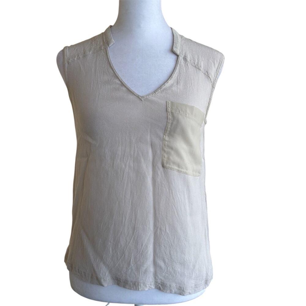 Kensie Cream Mixed Media Sleeveless Tank Top V Neck Pocket Sz S
